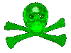 An animated gif of a spinning 3D skull in green wireframe.
